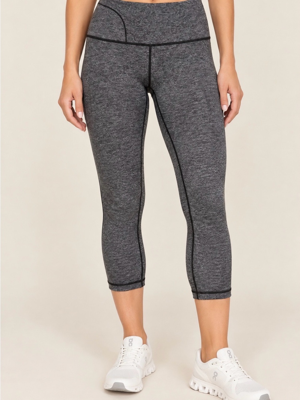 Lululemon Wunder Under Black Gray Heather Cropped Leggings Size 12